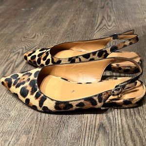 J. Crew Calf Hair Leopard Print Pointed Toe Sling Back Flats